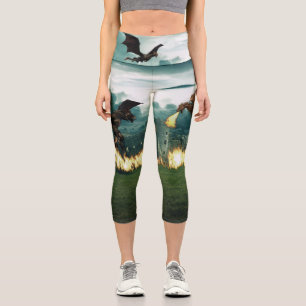 Leggings Capri Château du Dragon de Respiration de Feu