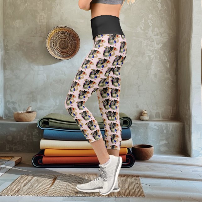 Leggings Capri Chaton noir Pinceau Pot Artiste Chat Rose (Créateur téléchargé)