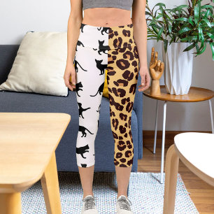 Leggings Capri Chats Cheetah Motif Imprimer Blanc Brown Animaux