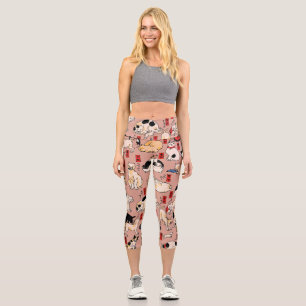 Leggings Capri Chats japonais Ukiyo-e Art drôle