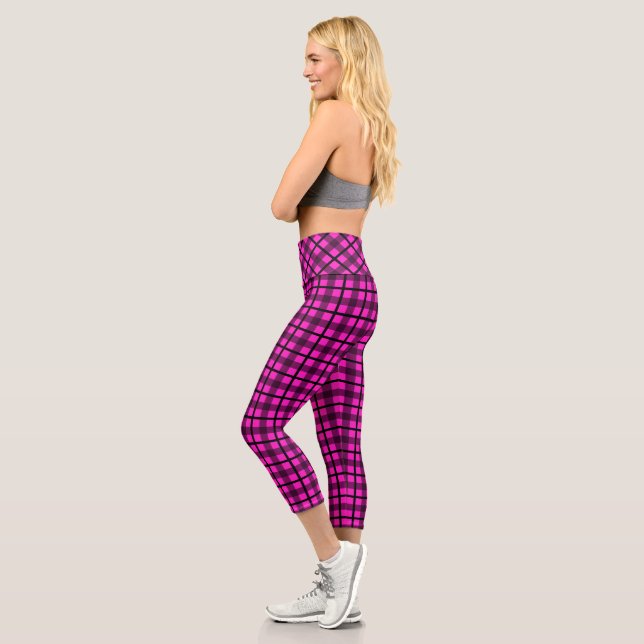 Leggings Capri Chaud rose noir Goth Plaid Motif (Gauche)