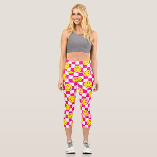 Leggings Capri chèque de visage rose super