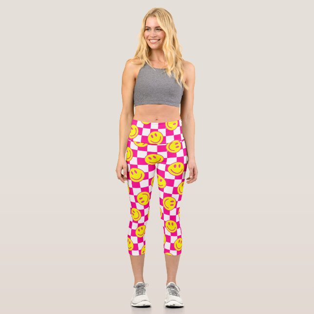 Leggings Capri chèque de visage rose super (Recto)