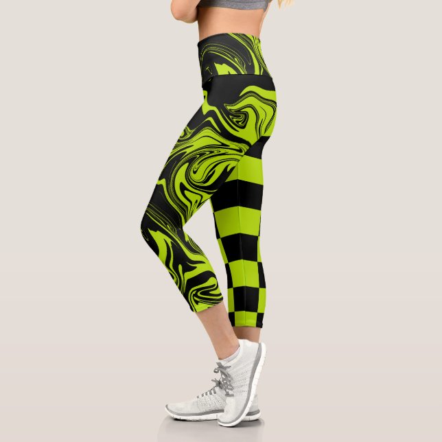 Leggings Capri Chèques et permules - Lime vert et noir (Gauche)
