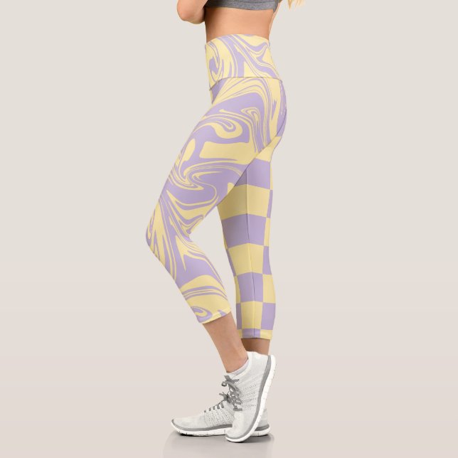 Leggings Capri Chèques et tourbillons - Pastel Jaune et Violet (Gauche)