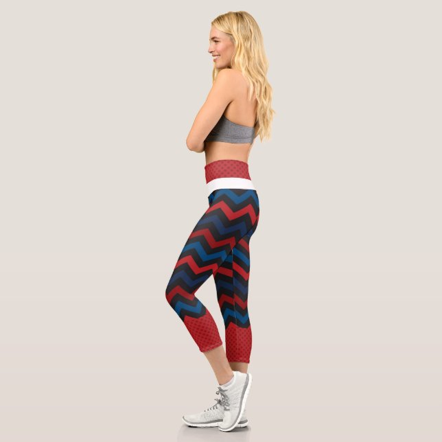 Leggings Capri Chevron Rouge et Bleu Capris haut taille (Gauche)