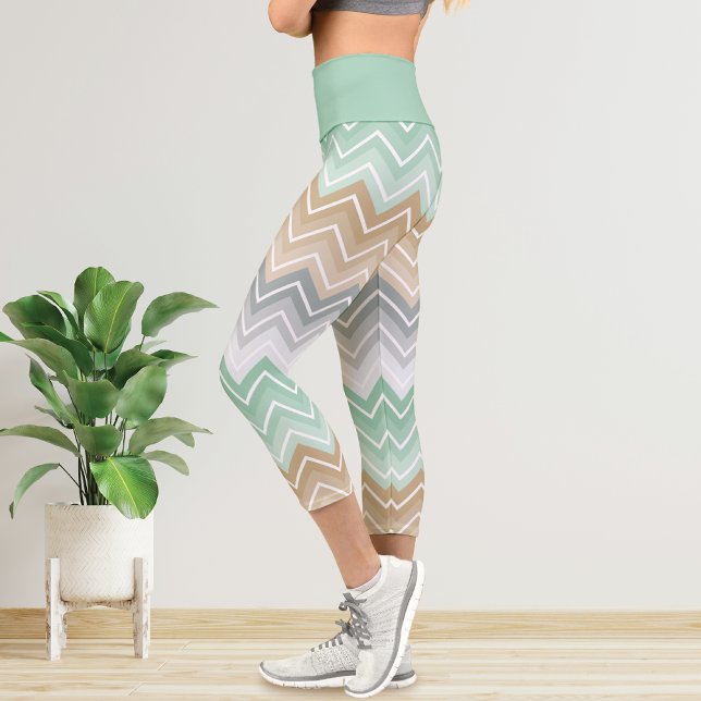 Leggings Capri Chevron Stripes Mint Green (Créateur téléchargé)
