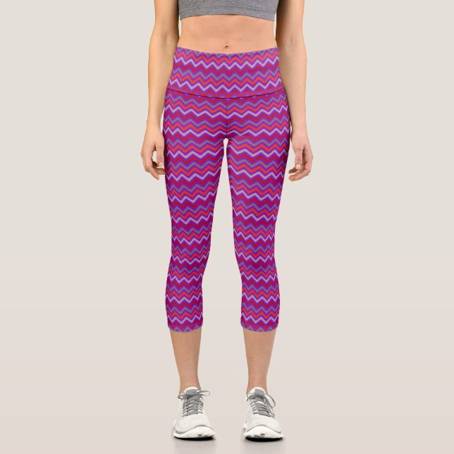 Leggings Capri Chevrons Capri de couleur rouge violet et orange (Recto)