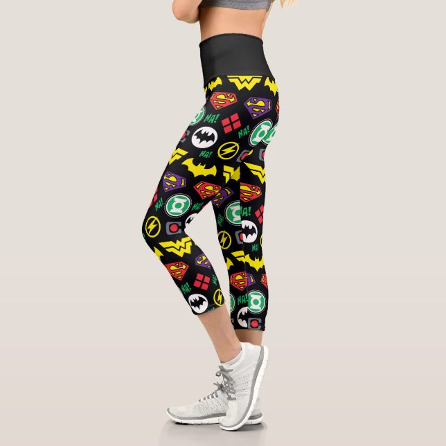 Leggings Capri Chibi Justice League Logo Pattern (Gauche)