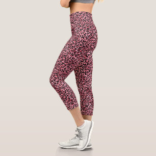 Leggings Capri Chic Empreinte de léopard noir rose tendance