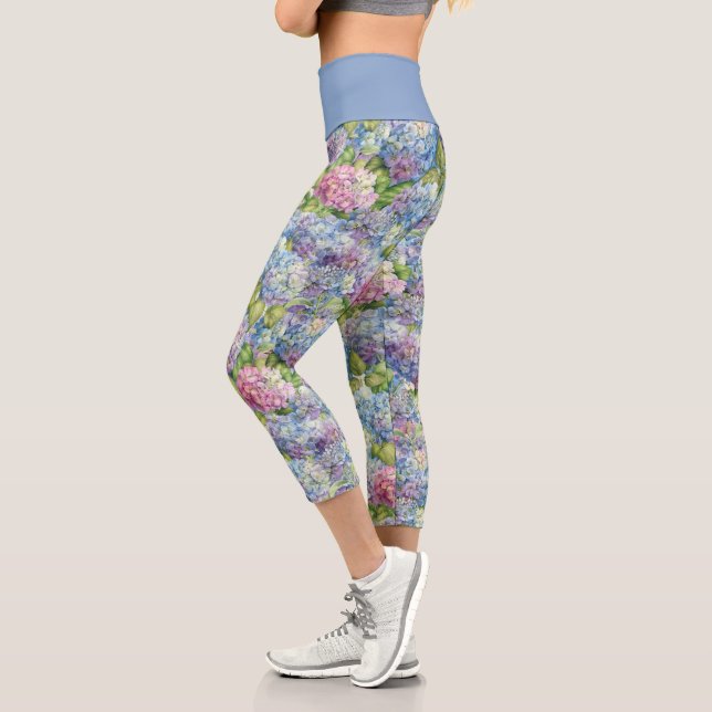 Leggings Capri Chic Floral Blue Lavender Hydrangea Motif (Gauche)