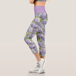 Leggings Capri Chic Floral Purple Lavender Hydrangea Motif