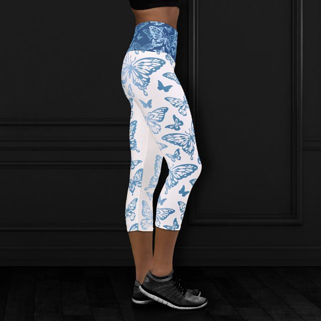 Leggings Capri Chic papillon | Bleu classique et blanc (Créateur téléchargé)