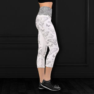 Leggings Capri Chic papillon   Faux Motif gris argent métallique