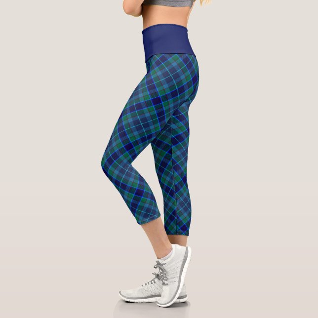 Leggings Capri Chic Plaid Motif - Marine et Green Elegant Tartan (Gauche)