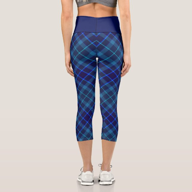 Leggings Capri Chic Plaid Motif - Navy et Blue Elegant Tartan (Verso)