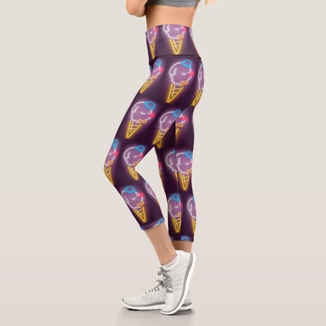 Leggings Capri Chien à crème glacée de néon (Gauche)