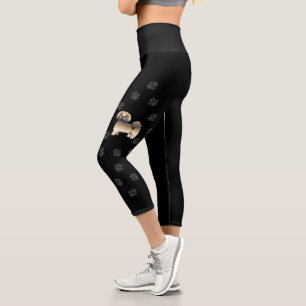 Leggings Capri Chien de dessin animé Lhasa Apso Sable Doré & Patt