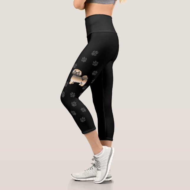 Leggings Capri Chien de dessin animé Lhasa Apso Sable Doré & Patt (Gauche)