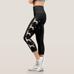 Leggings Capri Chiens de caricature blanc et rouge Ibiza Hound li