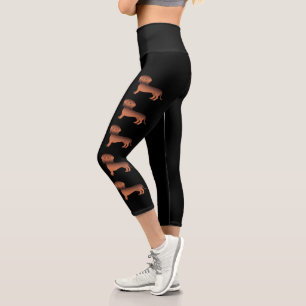 Leggings Capri Chiens De Cheveux Doux De Sable Rouge Sur Noir