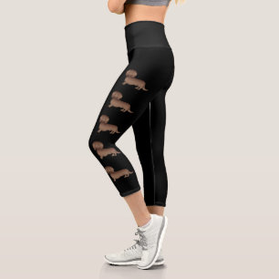 Leggings Capri Chiens de dessin animé teckel marron chocolat aux