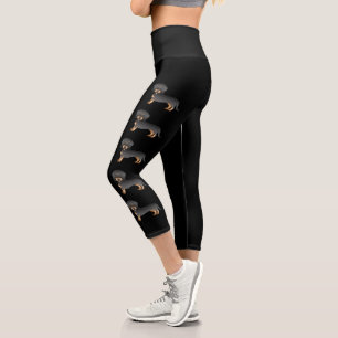 Leggings Capri Chiens De Dessin Dachshund En Fil Noir Et Tan