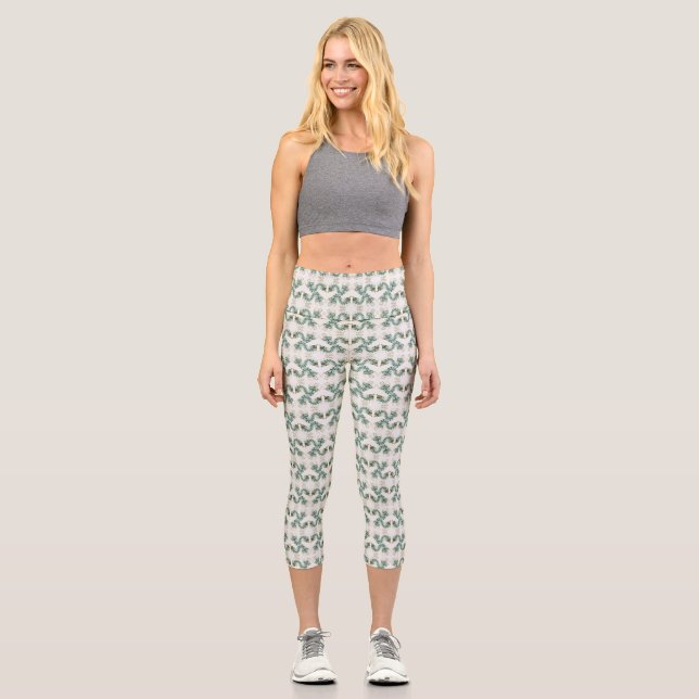 Leggings Capri Chimera - Hippocampe de mer Peacock à haut taille  (Recto)