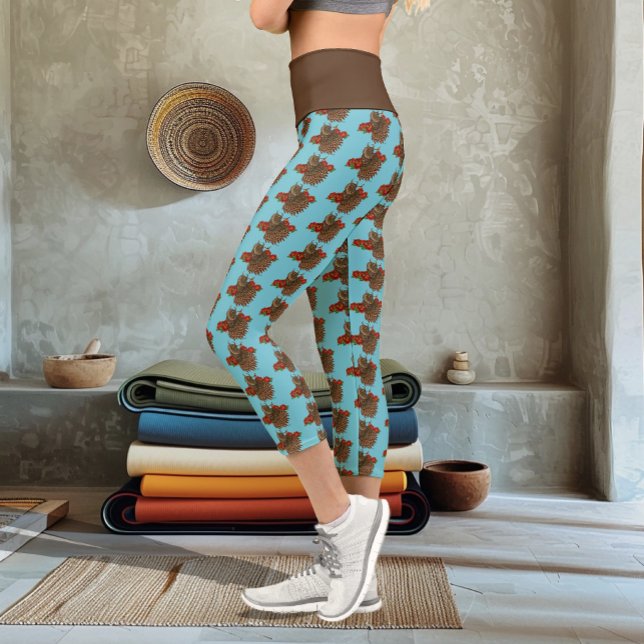 Leggings Capri Chouette des Roses rouges bleu (Créateur téléchargé)