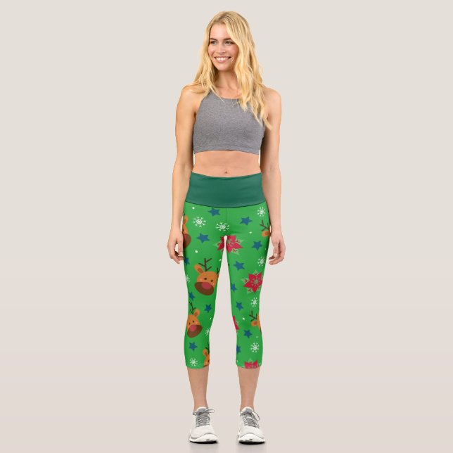 Leggings Capri Christmas Reindeer High-Waisted  (Recto)