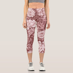 Leggings Capri Chrysanthemum Maroon, William Morris