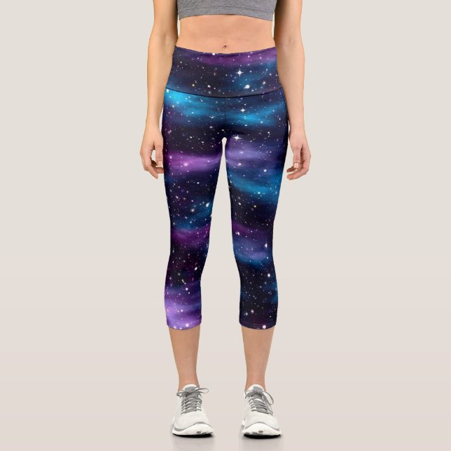 Leggings Capri Ciel étoilé Galaxie Bleu et violet (Recto)