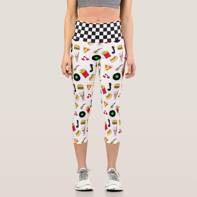 Leggings Capri Cinquante graphismes avec Milkshakes, Hot dogs Ret (Recto)