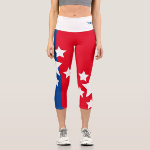 Leggings Capri Citation Nom Bleu Rouge Patriotique