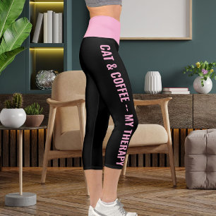 Leggings Capri Citations de chats personnalisées en rose noir amu