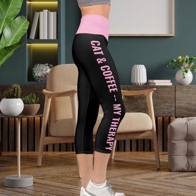 Leggings Capri Citations de chats personnalisées en rose noir amu (Créateur téléchargé)