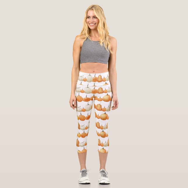 Leggings Capri Citrouille d'automne : Motif d'illustration aquare (Recto)