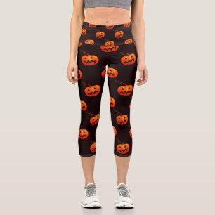 Leggings Capri Citrouille D'Halloween, Citrouille Orange Trou Ou 