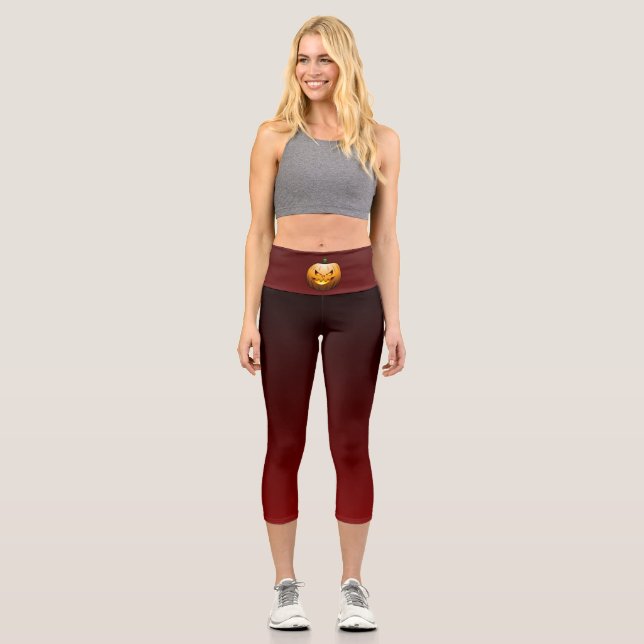 Leggings Capri Citrouille d'Halloween qui brûle effrayant (Recto)