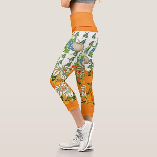 Leggings Capri Citrouille Patch Festival Automne Couleur Foliage  (Gauche)