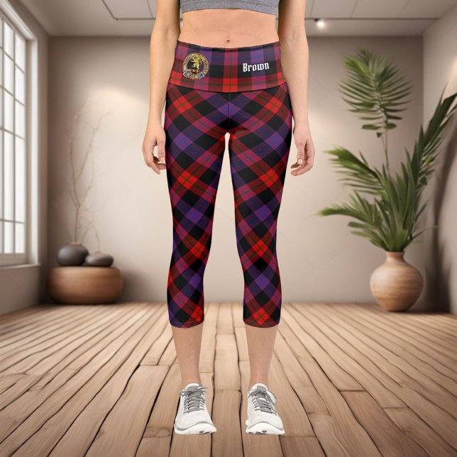 Leggings Capri Clan Brown Crest sur Tartan (Créateur téléchargé)