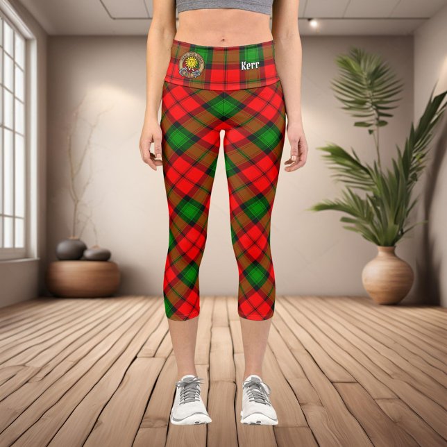 Leggings Capri Clan Kerr Crest sur Tartan (Créateur téléchargé)