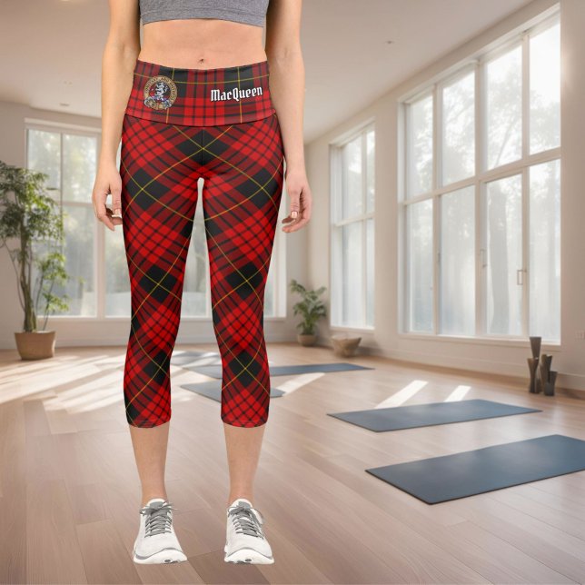 Leggings Capri Clan MacQueen Crest sur Tartan (Créateur téléchargé)
