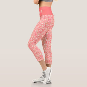 Leggings Capri Coeurs concentriques abstraits rose corail et blan