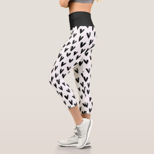 Leggings Capri Cœurs Doodle Noir Et Blanc Mignons