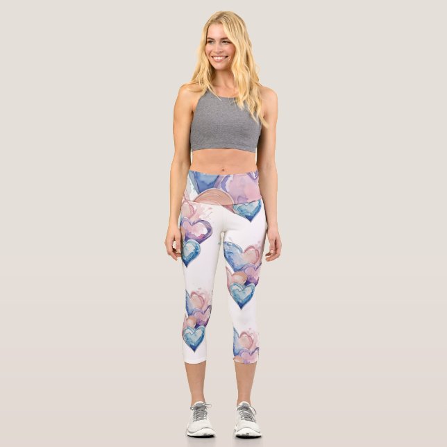Leggings Capri Cœurs peints à l'aquarelle (Recto)