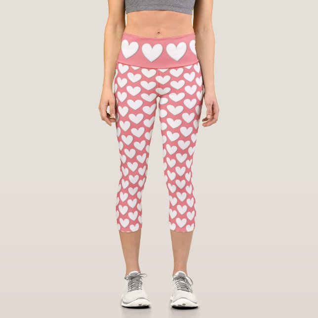 Leggings Capri Coeurs Puffy Blancs (Recto)