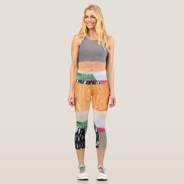 Leggings Capri Collage art, moderne coloré abstrait. (Recto)