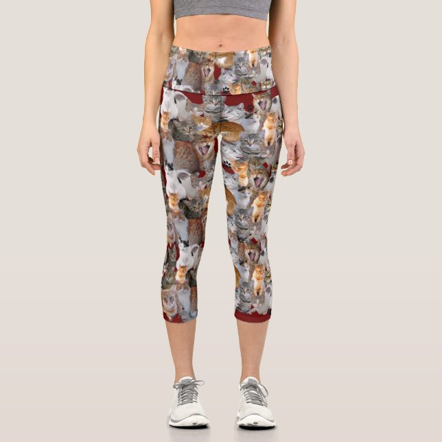 Leggings Capri Collage de chats cool et amusants (Recto)