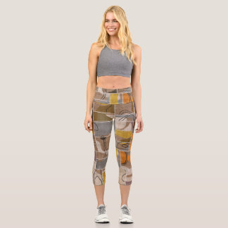 Leggings Capri Collage de patchwork, motif de mixage de courtepoi